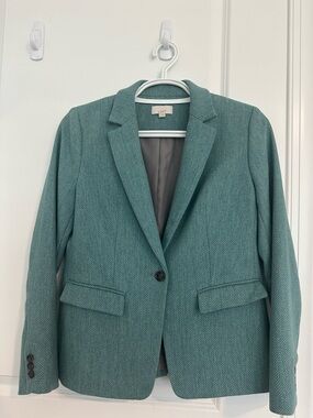 LOFT Teal Herringbone Single-Button Blazer